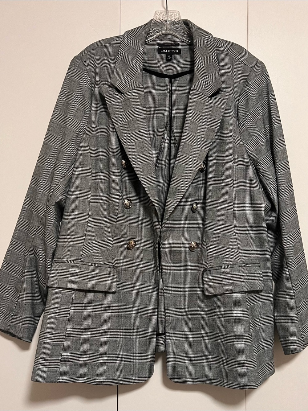 Lane Bryant Women’s 22 “The Bryant Blazer” Double Breasted Gray Black Glen Plaid